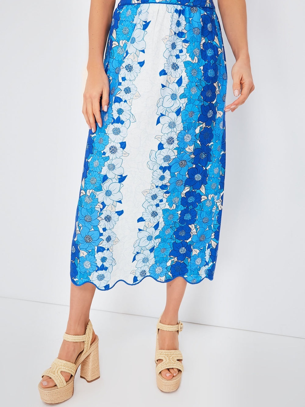 Farm Rio Blue Floral Midi Skirt Sz M